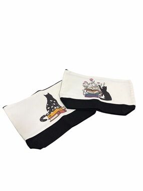 Cat & Books Canvas Cosmetic Bags (2)  - NWOT